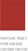메인 컬러 PANTONE 7628 C. R168 G48 B46. C25 M90 Y80 K20