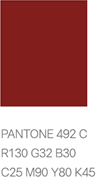 서브 컬러 PANTONE 492 C. R130 G32 B30. C25 M90 Y80 K45